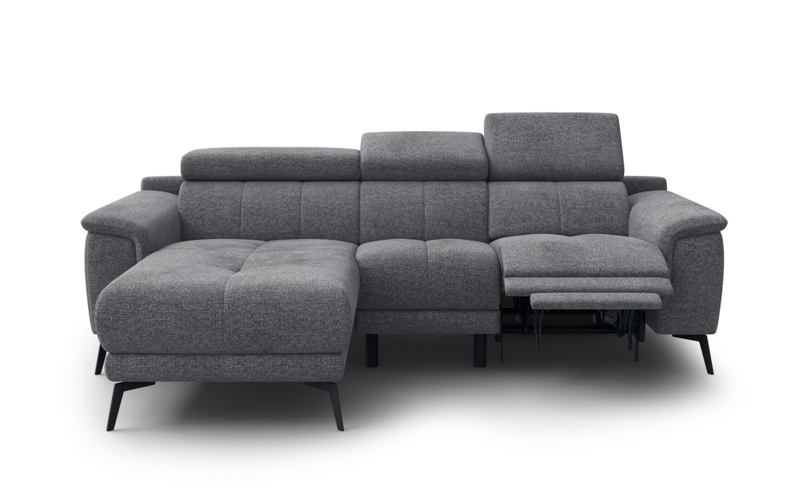 FIERO Ecksofa 3-Sitzer mit 1 Relaxfunktion und verstellbare Kopfstützen, grau