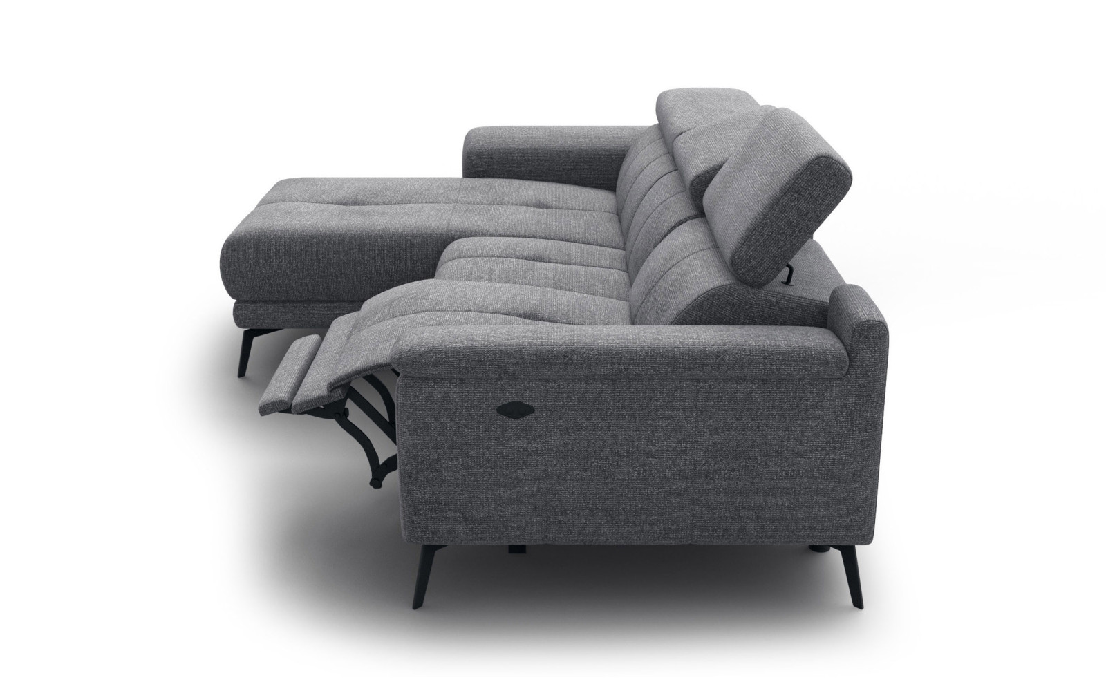 FIERO Ecksofa 3-Sitzer mit 1 Relaxfunktion und verstellbare Kopfstützen, grau