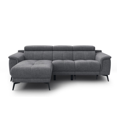 FIERO Ecksofa 3-Sitzer mit 1 Relaxfunktion und verstellbare Kopfstützen, grau