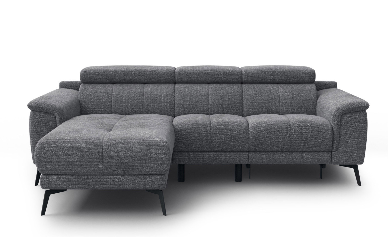 FIERO Ecksofa 3-Sitzer mit 1 Relaxfunktion und verstellbare Kopfstützen, grau