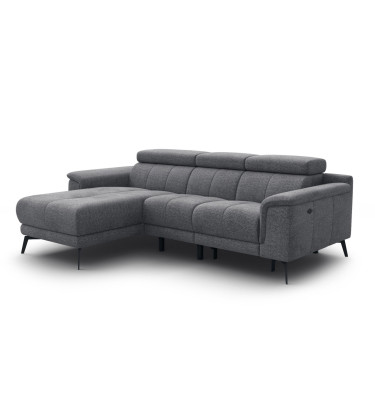 FIERO Ecksofa 3-Sitzer mit 1 Relaxfunktion und verstellbare Kopfstützen, grau