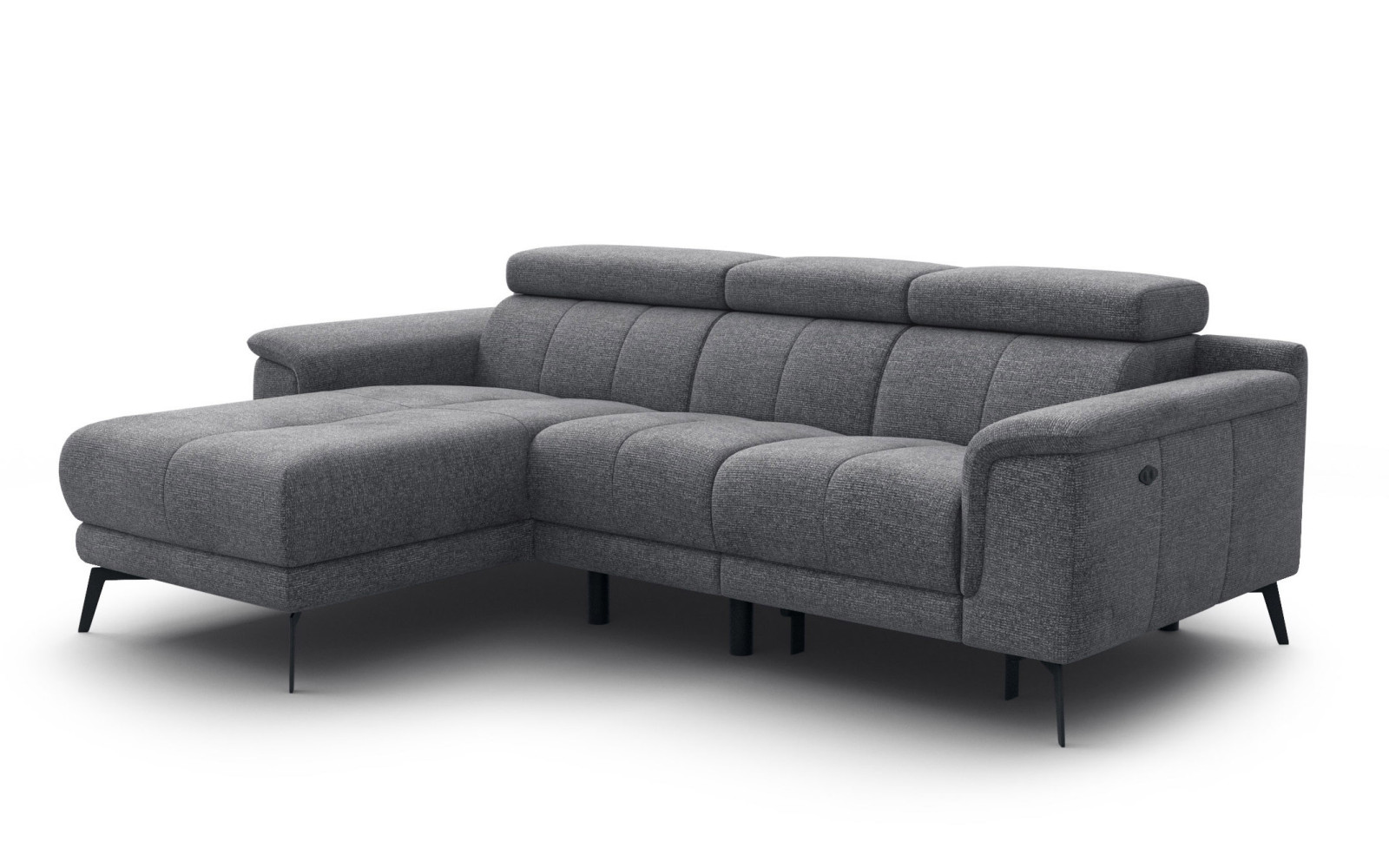 FIERO Ecksofa 3-Sitzer mit 1 Relaxfunktion und verstellbare Kopfstützen, grau