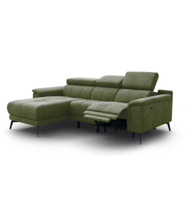 FIERO Ecksofa 3-Sitzer mit 1 Relaxfunktion und verstellbare Kopfstützen, olive