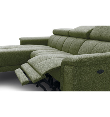FIERO Ecksofa 3-Sitzer mit 1 Relaxfunktion und verstellbare Kopfstützen, olive