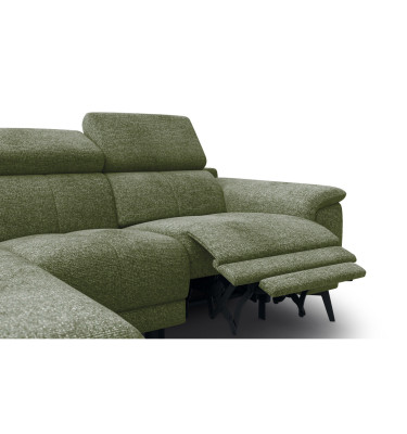 FIERO Ecksofa 3-Sitzer mit 1 Relaxfunktion und verstellbare Kopfstützen, olive