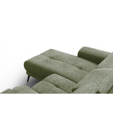 FIERO Ecksofa 3-Sitzer mit 1 Relaxfunktion und verstellbare Kopfstützen, olive