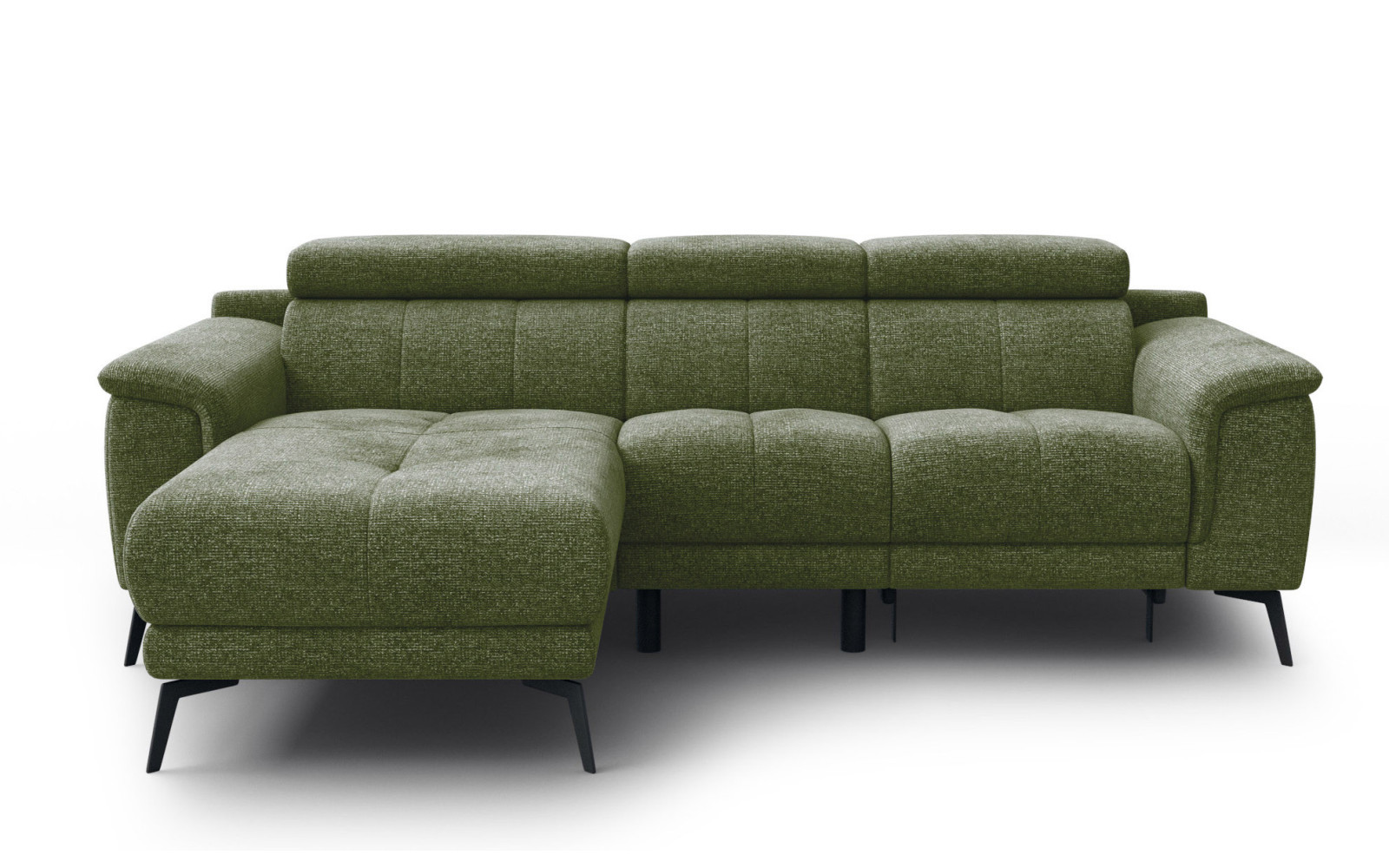 FIERO Ecksofa 3-Sitzer mit 1 Relaxfunktion und verstellbare Kopfstützen, olive
