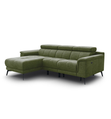FIERO Ecksofa 3-Sitzer mit 1 Relaxfunktion und verstellbare Kopfstützen, olive