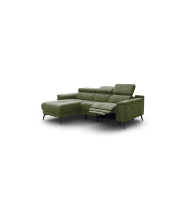 FIERO Ecksofa 3-Sitzer mit 1 Relaxfunktion und verstellbare Kopfstützen, olive