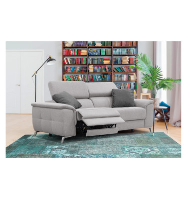 PLAUEN Sofa 3-Sitzer mit 2 Relaxfunktionen und verstellbare Kopfstützen, hellgrau