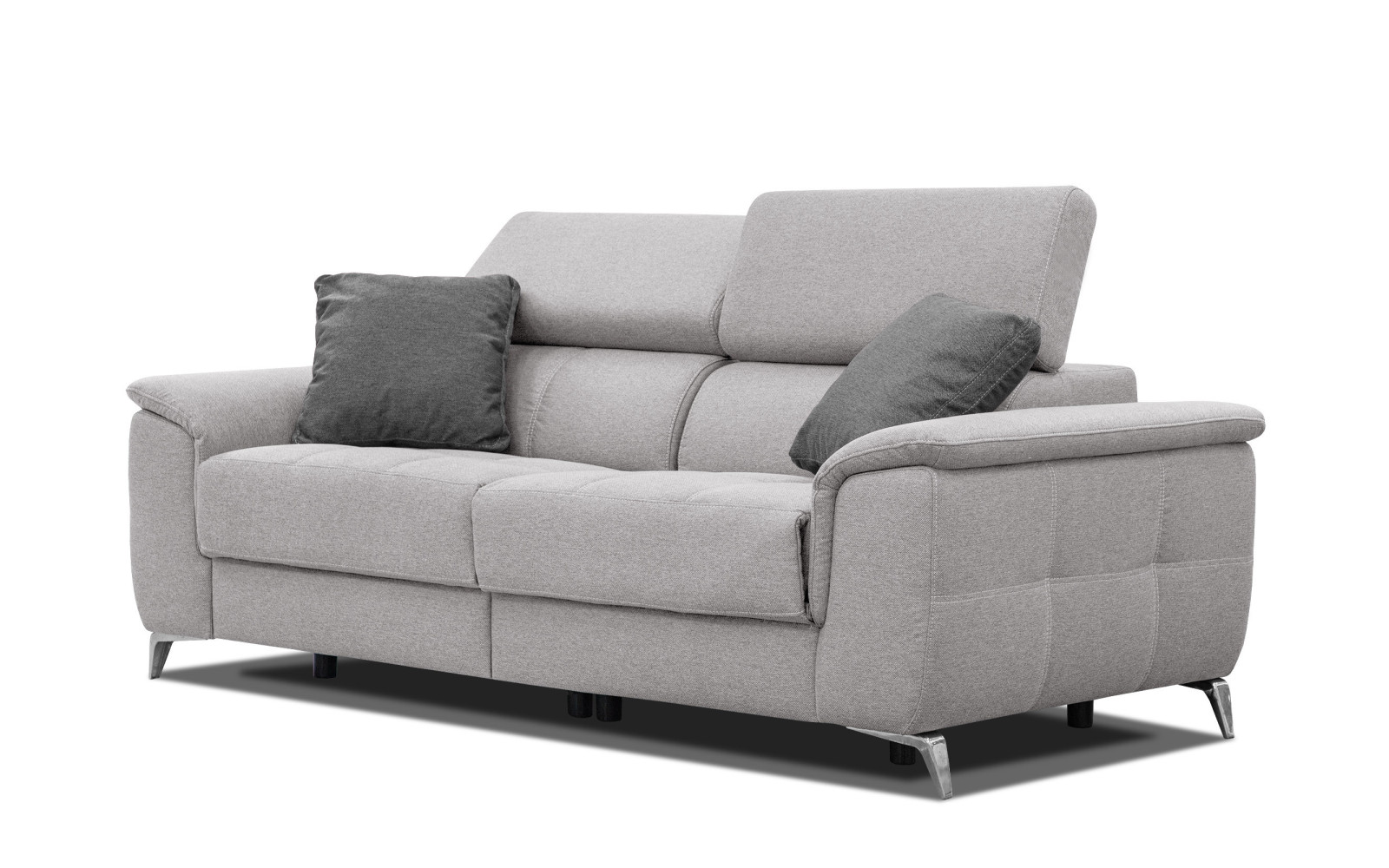 PLAUEN Sofa 3-Sitzer mit 2 Relaxfunktionen und verstellbare Kopfstützen, hellgrau