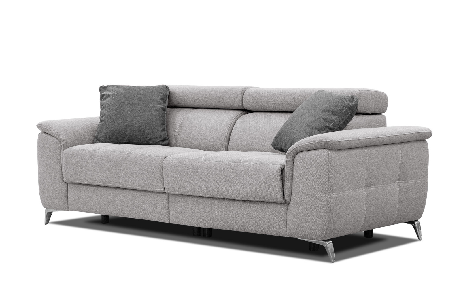 PLAUEN Sofa 3-Sitzer mit 2 Relaxfunktionen und verstellbare Kopfstützen, hellgrau