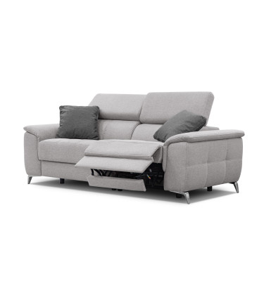 PLAUEN Sofa 3-Sitzer mit 2 Relaxfunktionen und verstellbare Kopfstützen, hellgrau