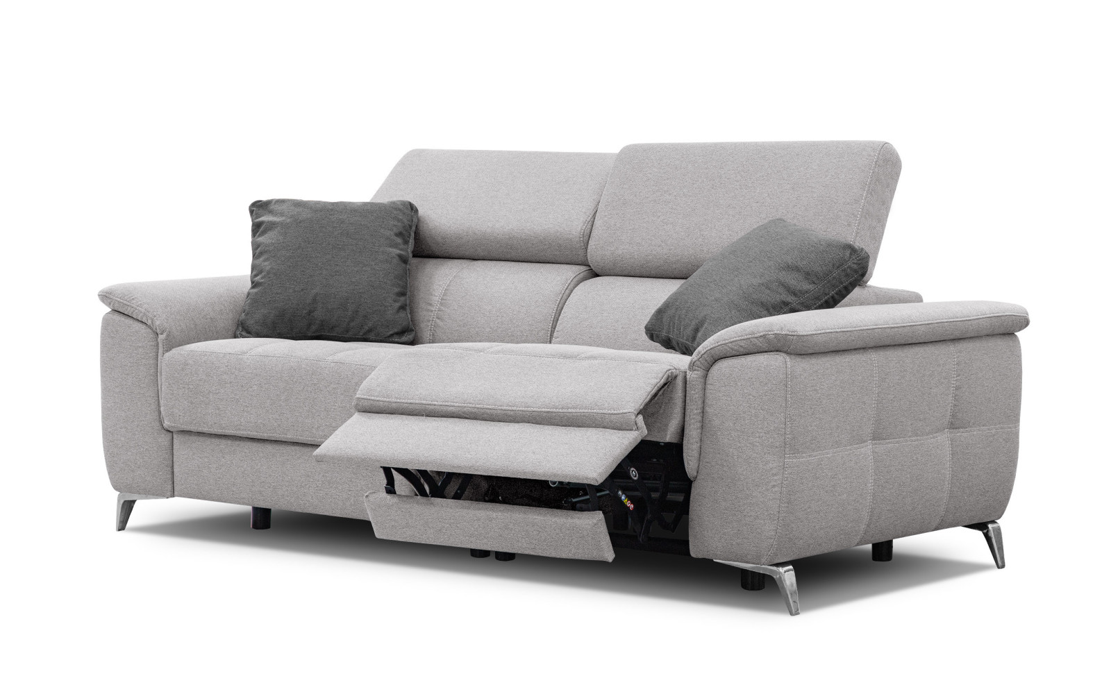PLAUEN Sofa 3-Sitzer mit 2 Relaxfunktionen und verstellbare Kopfstützen, hellgrau