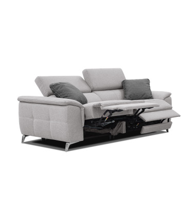PLAUEN Sofa 3-Sitzer mit 2 Relaxfunktionen und verstellbare Kopfstützen, hellgrau