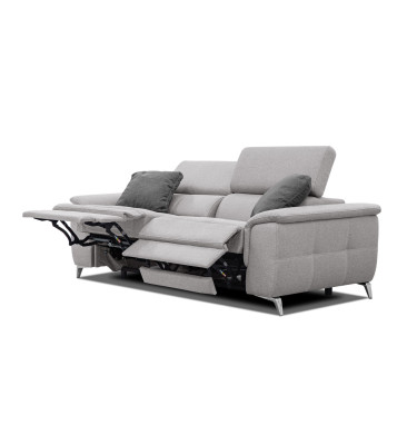 PLAUEN Sofa 3-Sitzer mit 2 Relaxfunktionen und verstellbare Kopfstützen, hellgrau