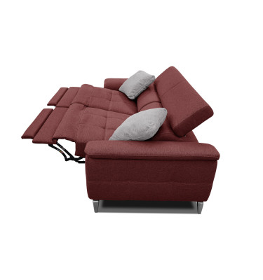PLAUEN Sofa 3-Sitzer mit 2 Relaxfunktionen und verstellbare Kopfstützen, bordeaux