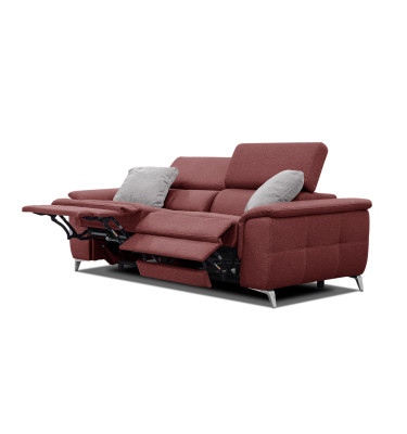 PLAUEN Sofa 3-Sitzer mit 2 Relaxfunktionen und verstellbare Kopfstützen, bordeaux