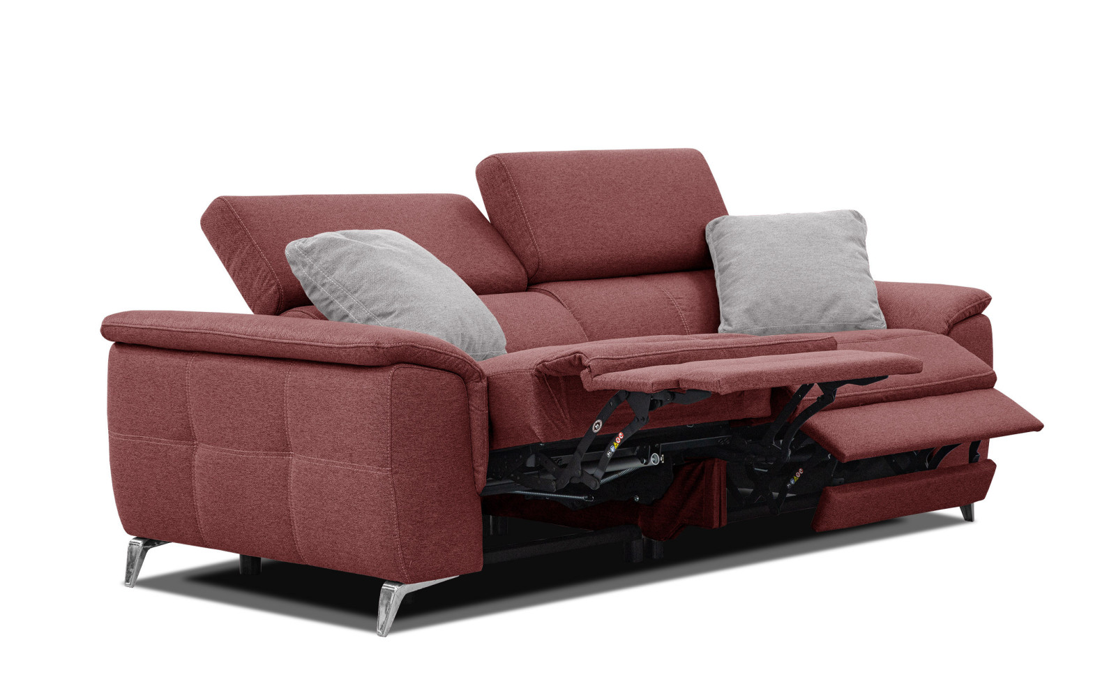 PLAUEN Sofa 3-Sitzer mit 2 Relaxfunktionen und verstellbare Kopfstützen, bordeaux