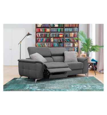 PLAUEN Sofa 3-Sitzer mit 2 Relaxfunktionen und verstellbare Kopfstützen, dunkelgrau