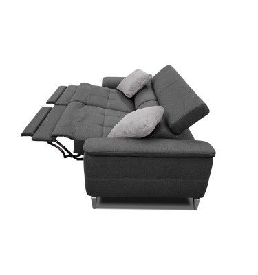 PLAUEN Sofa 3-Sitzer mit 2 Relaxfunktionen und verstellbare Kopfstützen, dunkelgrau
