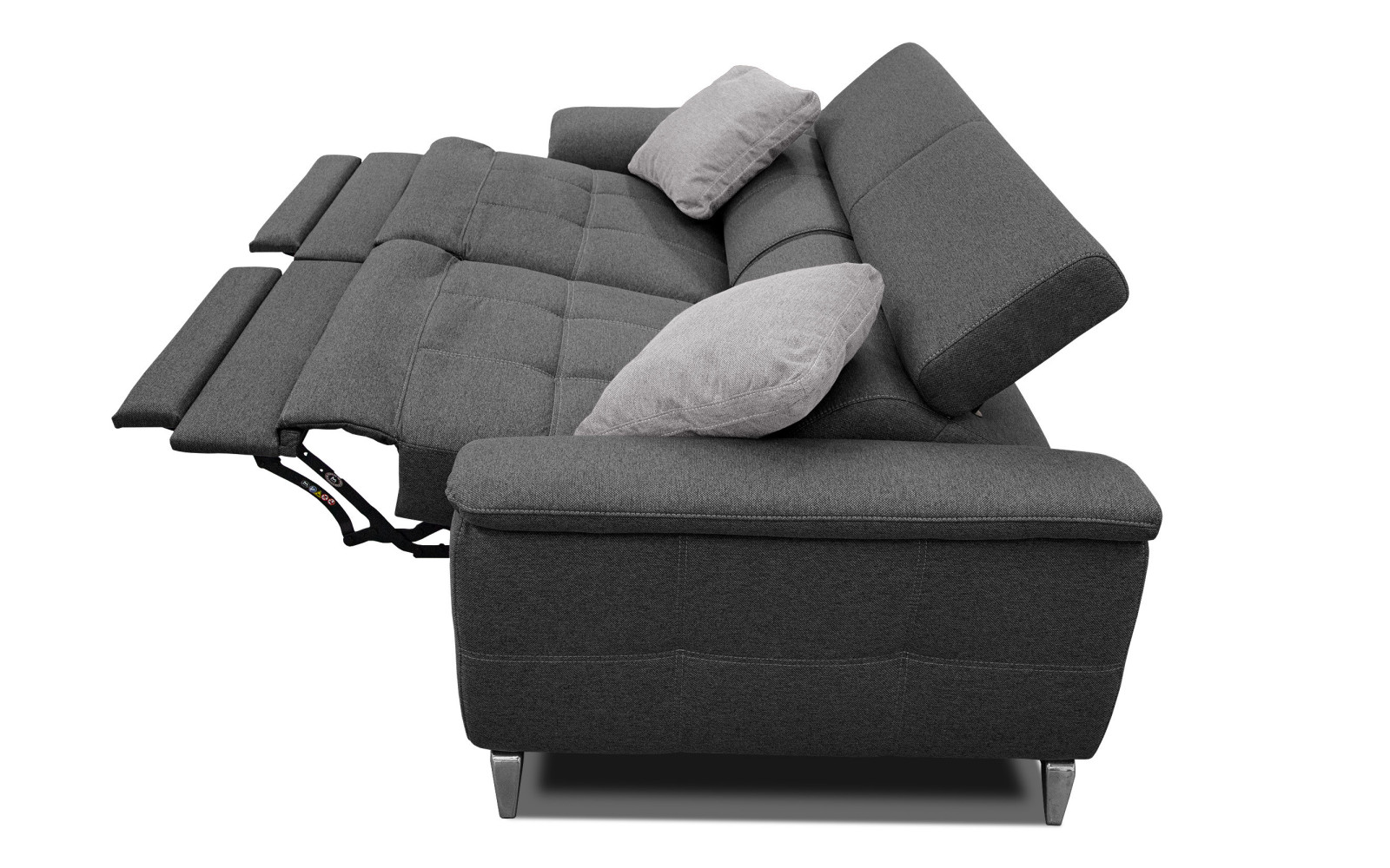 PLAUEN Sofa 3-Sitzer mit 2 Relaxfunktionen und verstellbare Kopfstützen, dunkelgrau