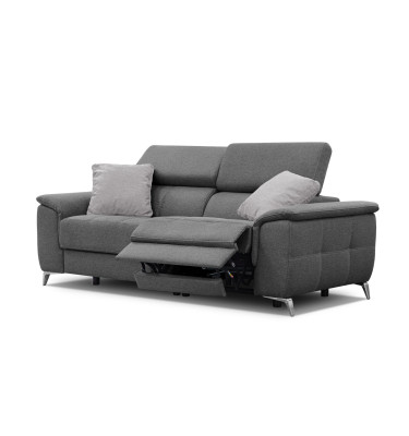 PLAUEN Sofa 3-Sitzer mit 2 Relaxfunktionen und verstellbare Kopfstützen, dunkelgrau