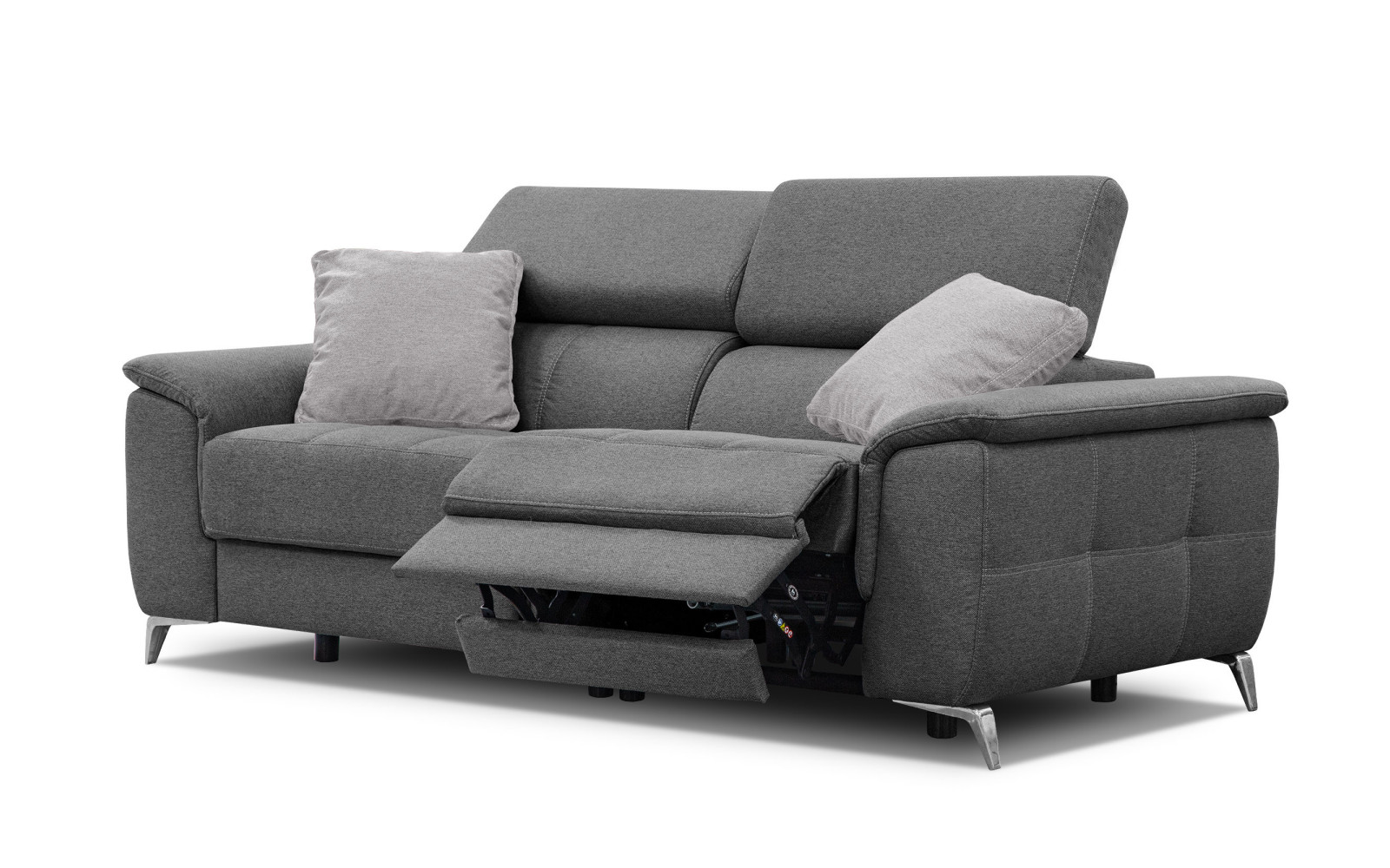 PLAUEN Sofa 3-Sitzer mit 2 Relaxfunktionen und verstellbare Kopfstützen, dunkelgrau