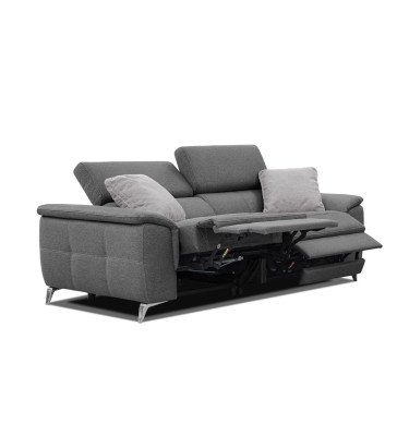 PLAUEN Sofa 3-Sitzer mit 2 Relaxfunktionen und verstellbare Kopfstützen, dunkelgrau