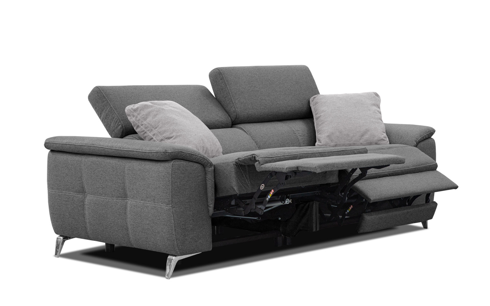 PLAUEN Sofa 3-Sitzer mit 2 Relaxfunktionen und verstellbare Kopfstützen, dunkelgrau