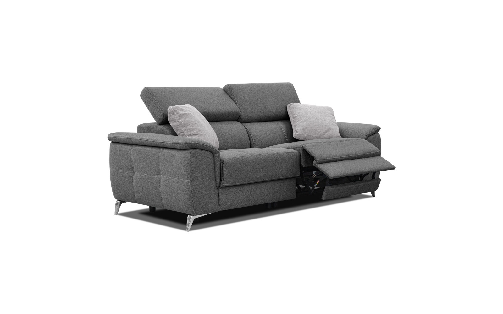 PLAUEN Sofa 3-Sitzer mit 2 Relaxfunktionen und verstellbare Kopfstützen, dunkelgrau