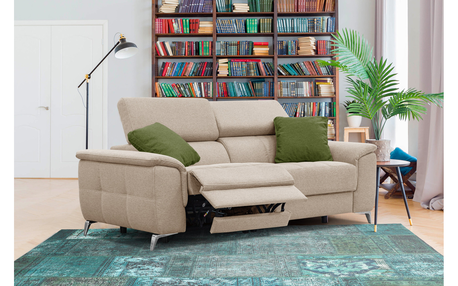 PLAUEN Sofa 3-Sitzer mit 2 Relaxfunktionen und verstellbare Kopfstützen, beige