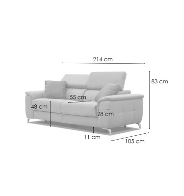 PLAUEN Sofa 3-Sitzer mit 2 Relaxfunktionen und verstellbare Kopfstützen, beige