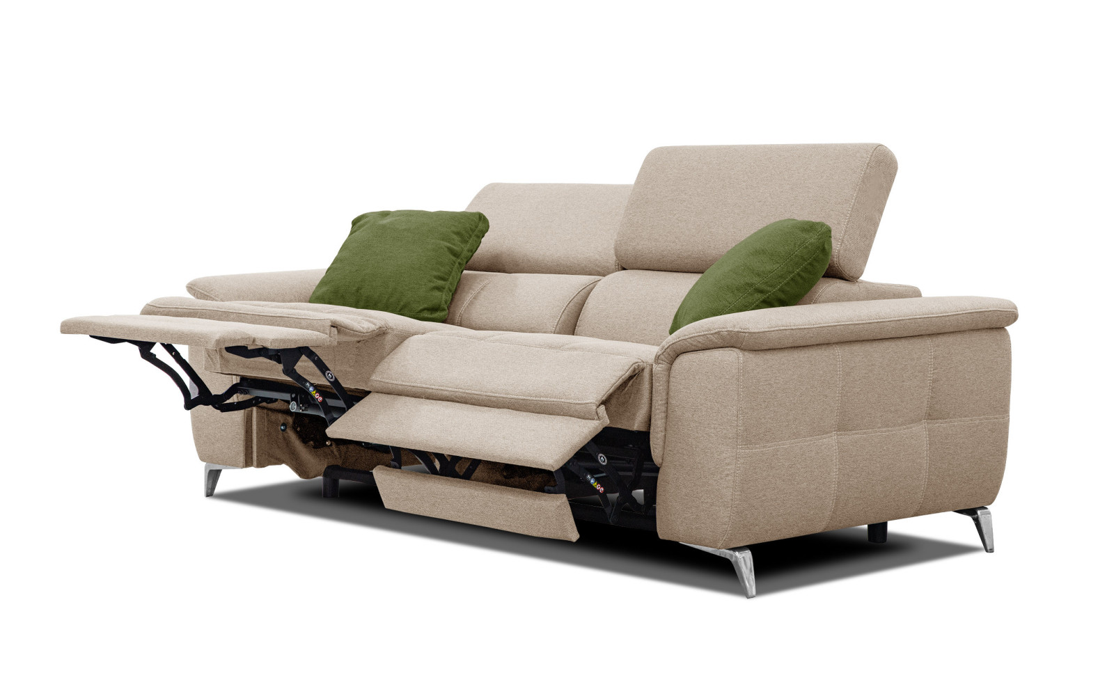 PLAUEN Sofa 3-Sitzer mit 2 Relaxfunktionen und verstellbare Kopfstützen, beige