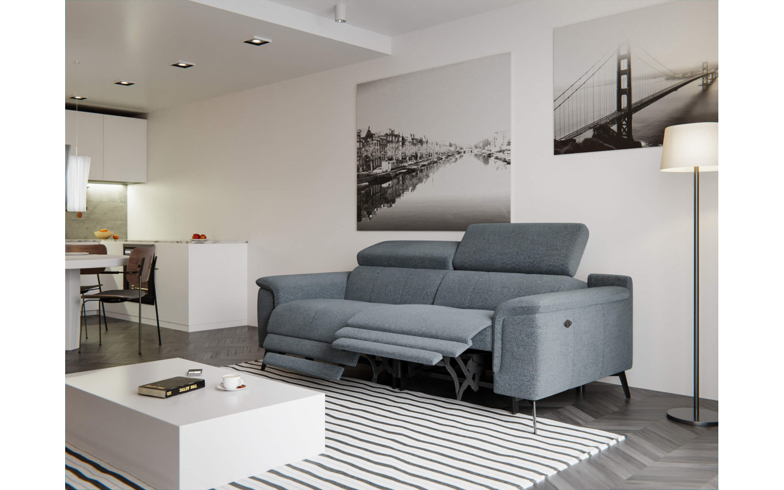 FIERO Sofa 3-Sitzer mit 2 Relaxfunktionen und verstellbare Kopfstützen, dunkelgrau