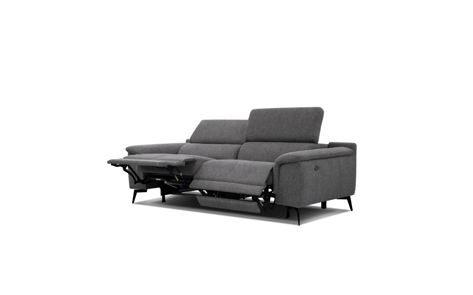 FIERO Sofa 3-Sitzer mit 2 Relaxfunktionen und verstellbare Kopfstützen, dunkelgrau
