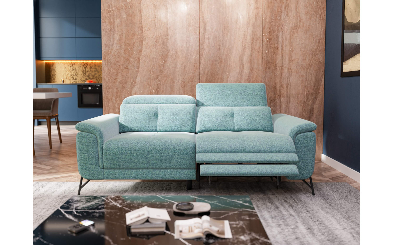 AVENA Sofa 3-Sitzer mit 1 Relaxfunktion und verstellbare Kopfstützen, mint