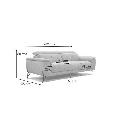AVENA Sofa 3-Sitzer mit 1 Relaxfunktion und verstellbare Kopfstützen, creme
