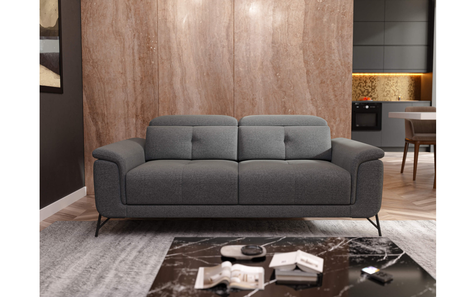 AVENA Sofa 3-Sitzer mit verstellbare Kopfstützen, grau