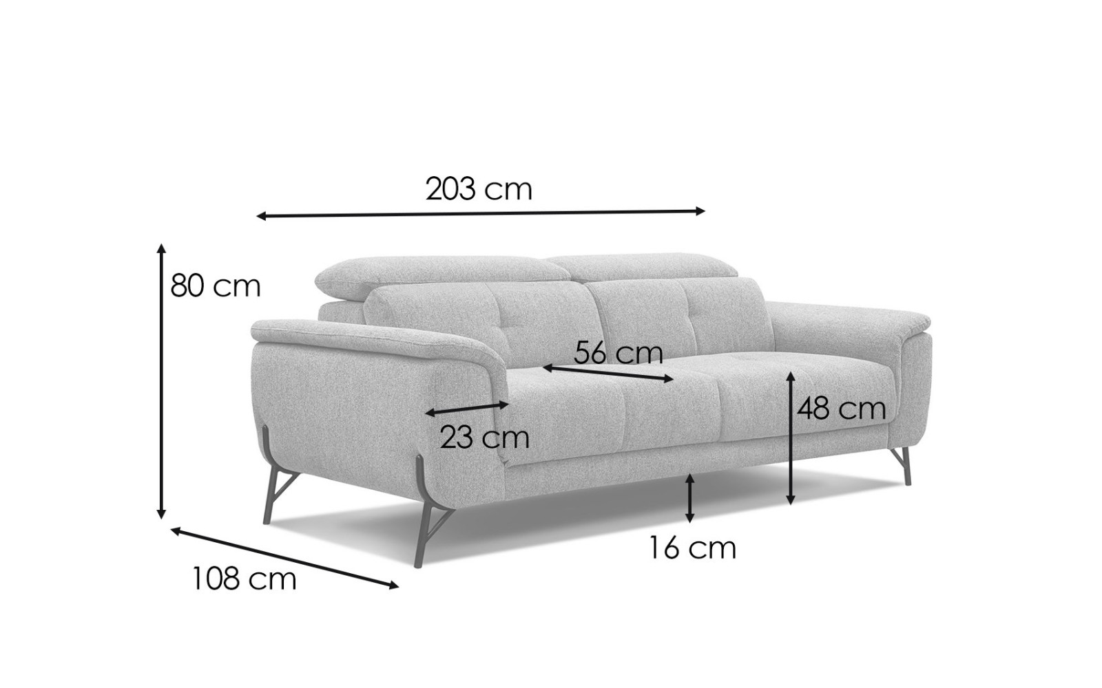 AVENA Sofa 3-Sitzer mit verstellbare Kopfstützen, mint