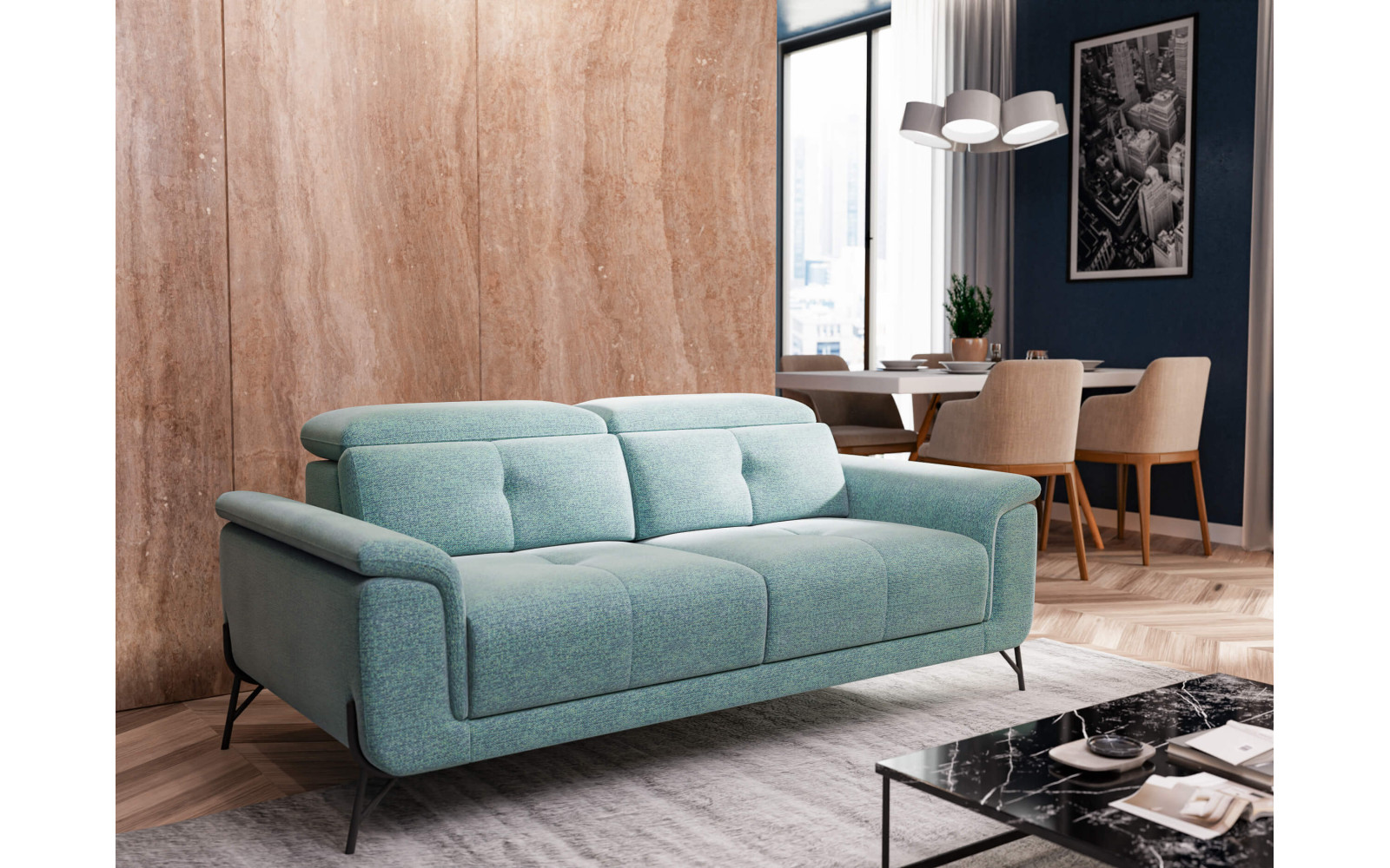 AVENA Sofa 3-Sitzer mit verstellbare Kopfstützen, mint