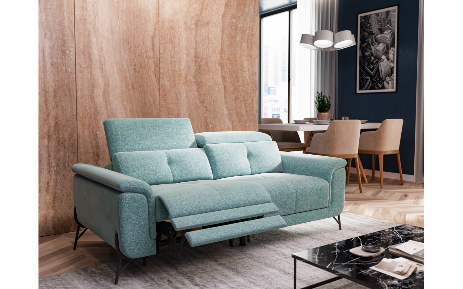 AVENA Sofa 3-Sitzer mit 1 Relaxfunktion und verstellbare Kopfstützen, mint