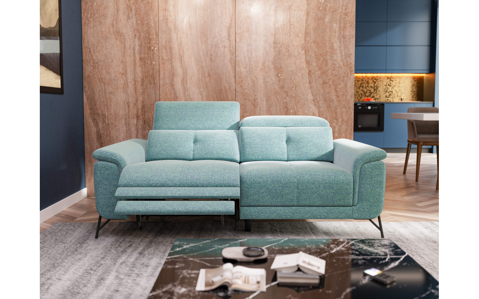 AVENA Sofa 3-Sitzer mit 1 Relaxfunktion und verstellbare Kopfstützen, mint