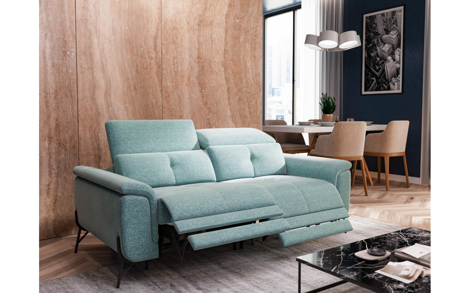 AVENA Sofa 3-Sitzer mit 2 Relaxfunktionen und verstellbare Kopfstützen, mint