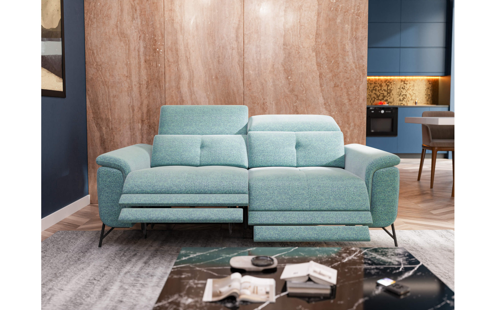 AVENA Sofa 3-Sitzer mit 2 Relaxfunktionen und verstellbare Kopfstützen, mint