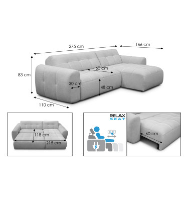 Ecksofa 4-Sitzer rechts LUMERO, graphitfarben