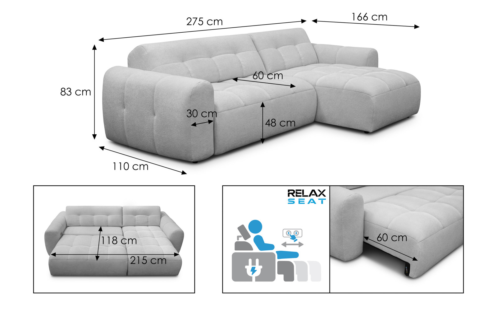 Ecksofa 4-Sitzer rechts LUMERO, braun