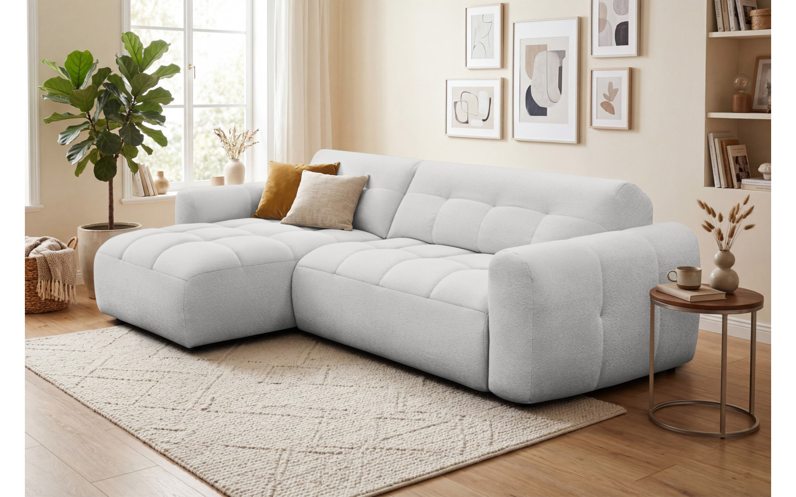 Ecksofa 4-Sitzer links LUMERO, hellgrau