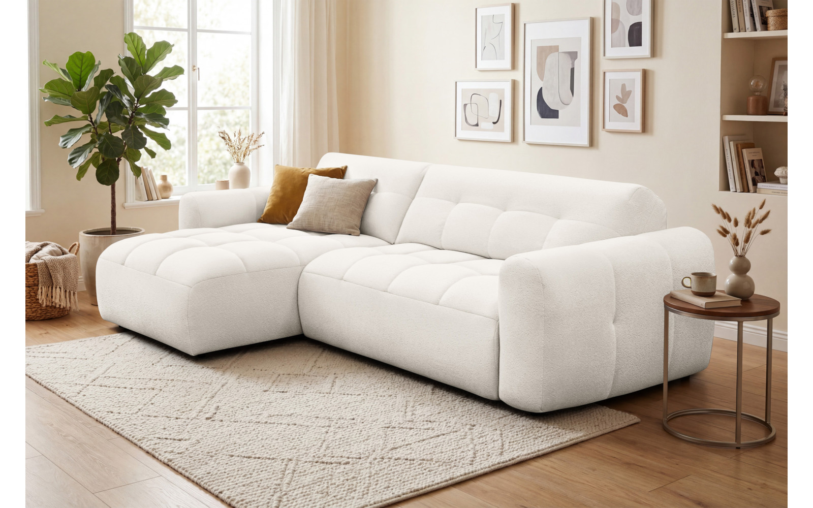 Ecksofa 4-Sitzer links LUMERO, creme