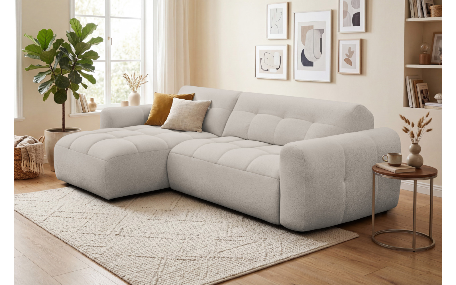Ecksofa 4-Sitzer links LUMERO, creme